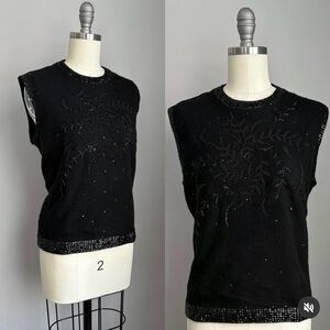 Marchesa Black angora lambs wool Embellished Sleeveless Sweater